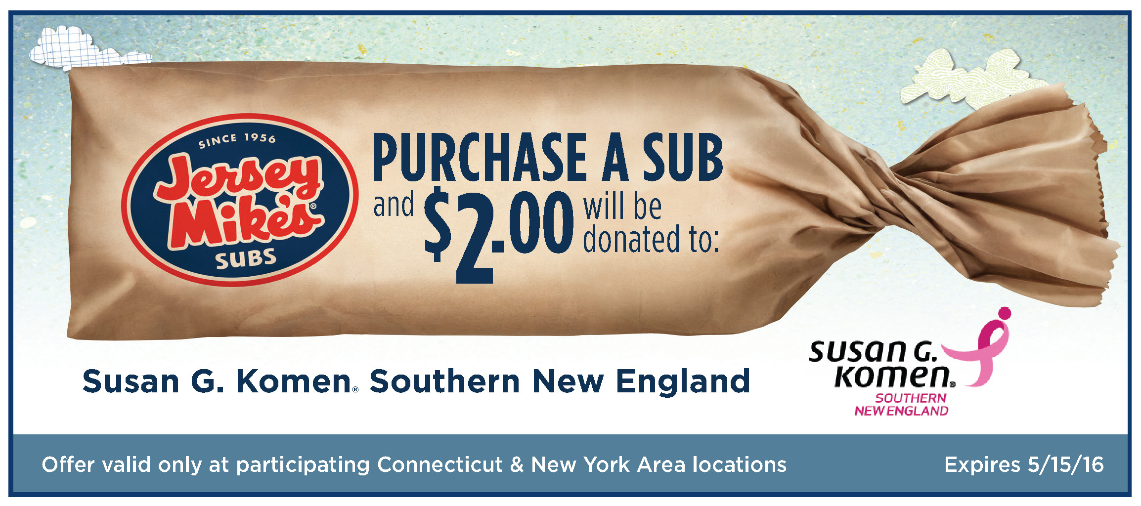 Jersey Mike’s Subs Shops to Donate 2 to Susan G. Komen for Each Sub